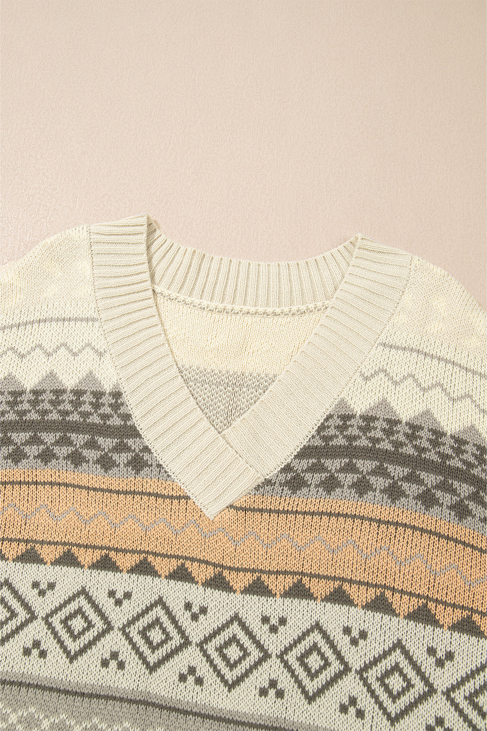 Khaki Marrakech Ribbed Knitted V Neck Sweater