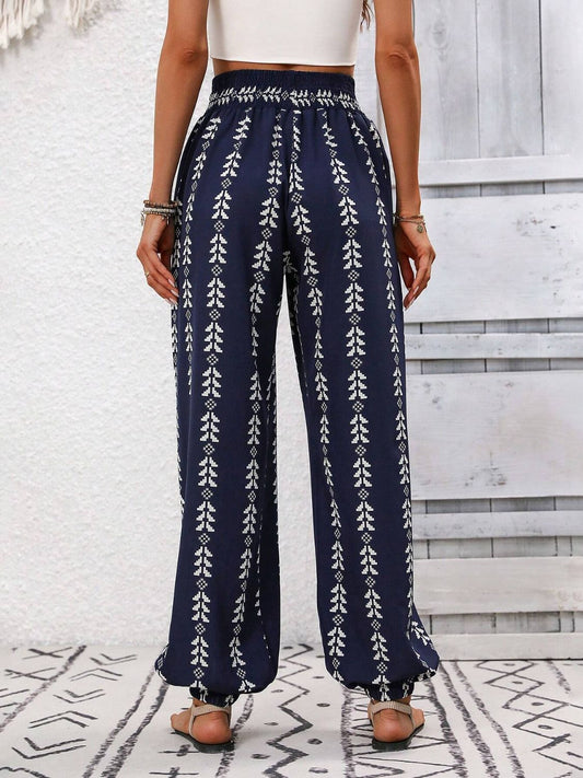 Tied Printed High Waist Pants - Aqaba Boho