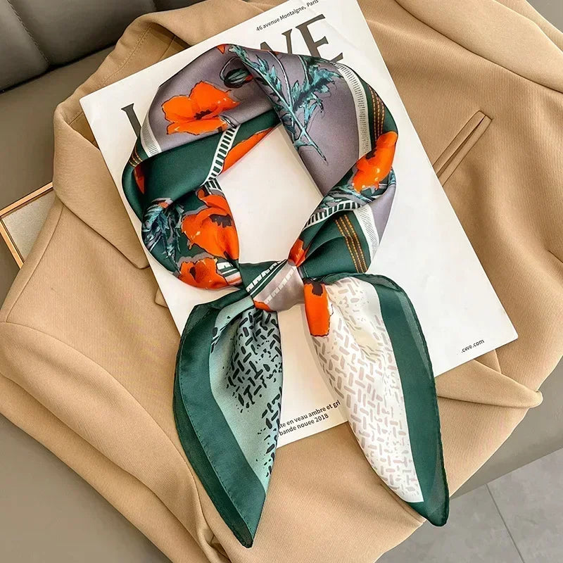 Luxury Silk Square Scarf – Elegant Printed Satin for Women