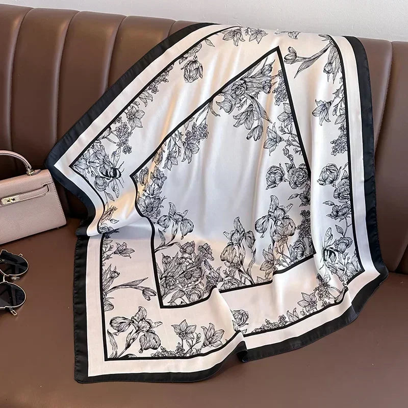Luxury Silk Square Scarf – Elegant Printed Satin for Women