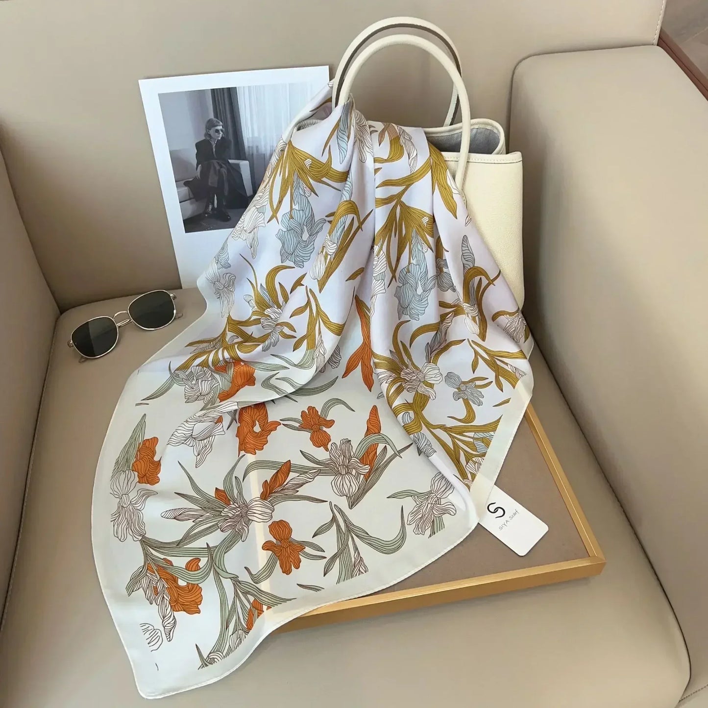 Luxury Silk Square Scarf – Elegant Printed Satin for Women