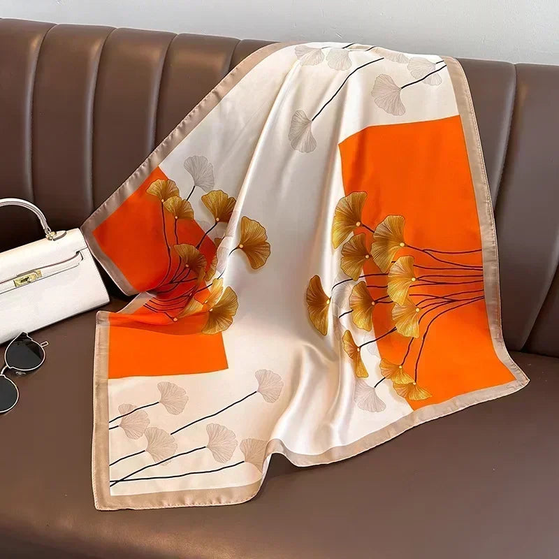 Luxury Silk Square Scarf – Elegant Printed Satin for Women