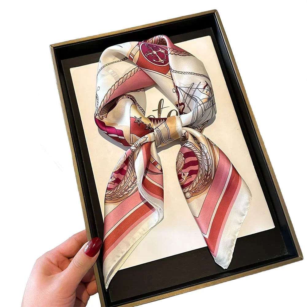 Luxury Silk Square Scarf – Elegant Printed Satin for Women