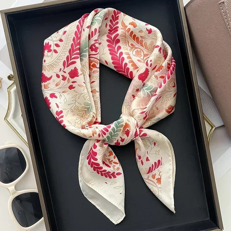 Luxury Silk Square Scarf – Elegant Printed Satin for Women