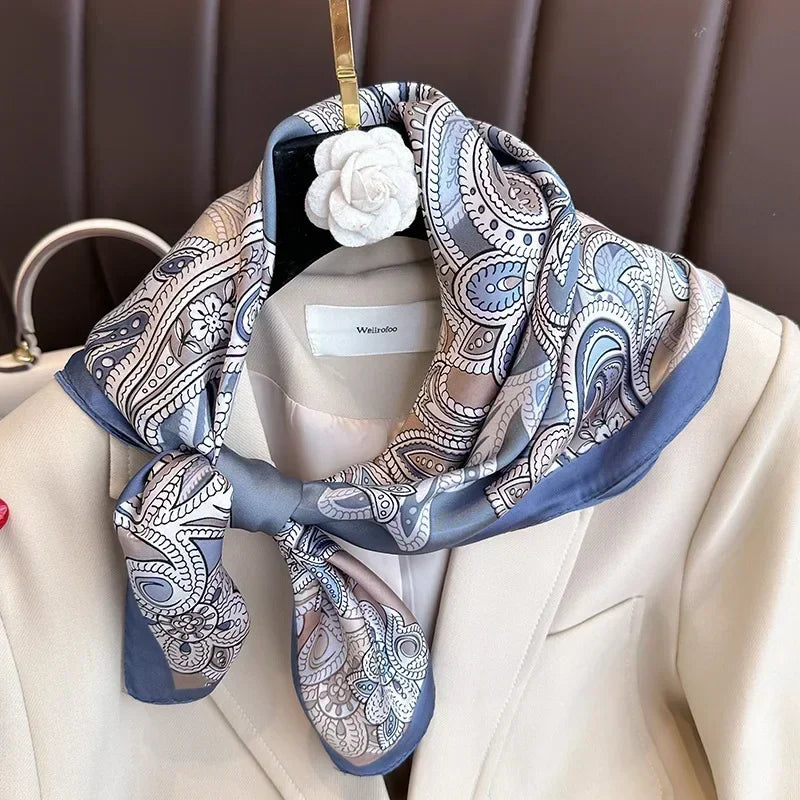 Luxury Silk Square Scarf – Elegant Printed Satin for Women