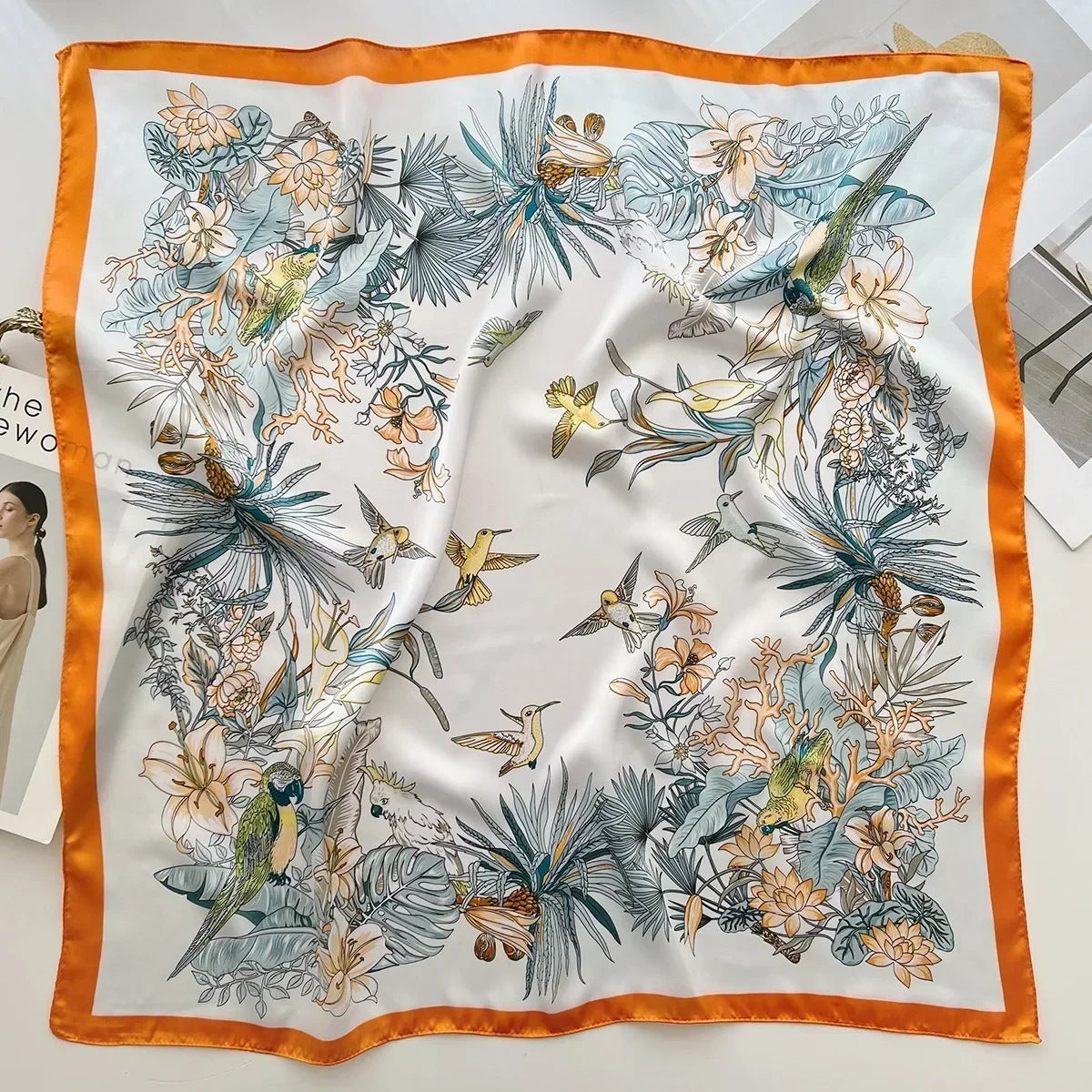 Luxury Silk Square Scarf – Elegant Printed Satin for Women