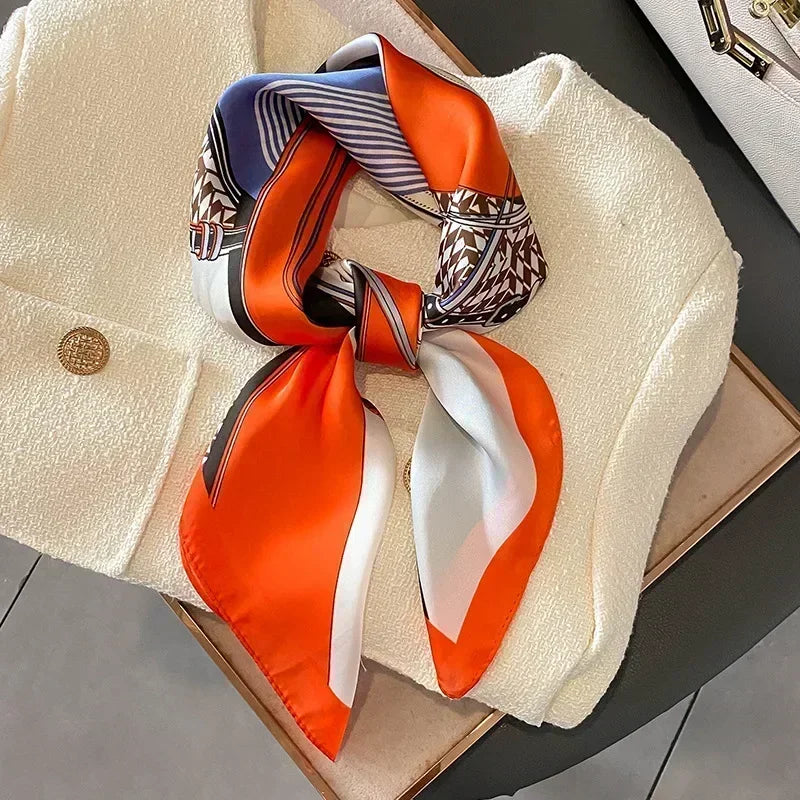 Luxury Silk Square Scarf – Elegant Printed Satin for Women