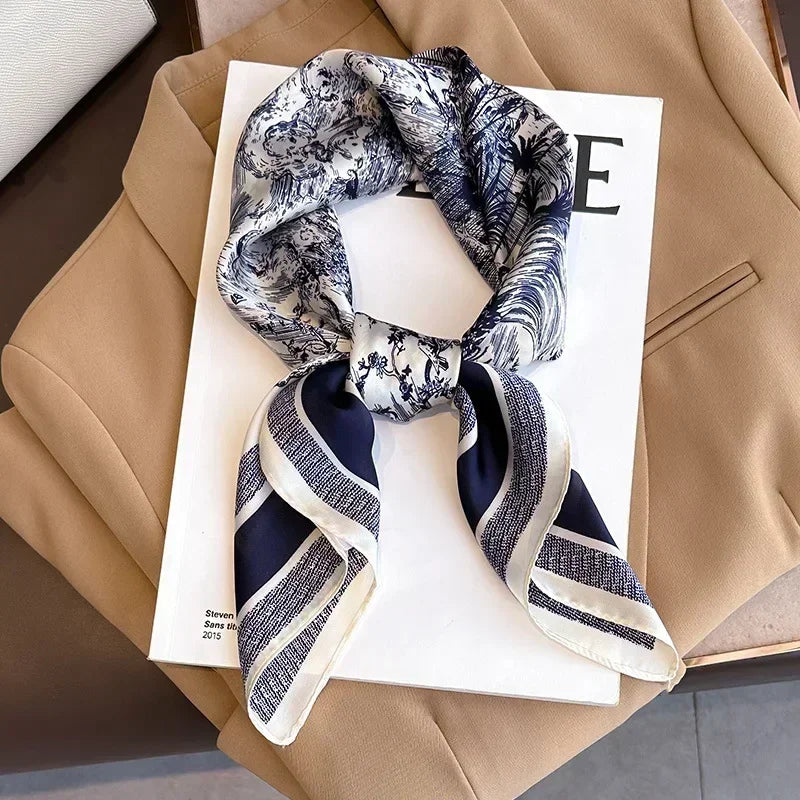 Luxury Silk Square Scarf – Elegant Printed Satin for Women