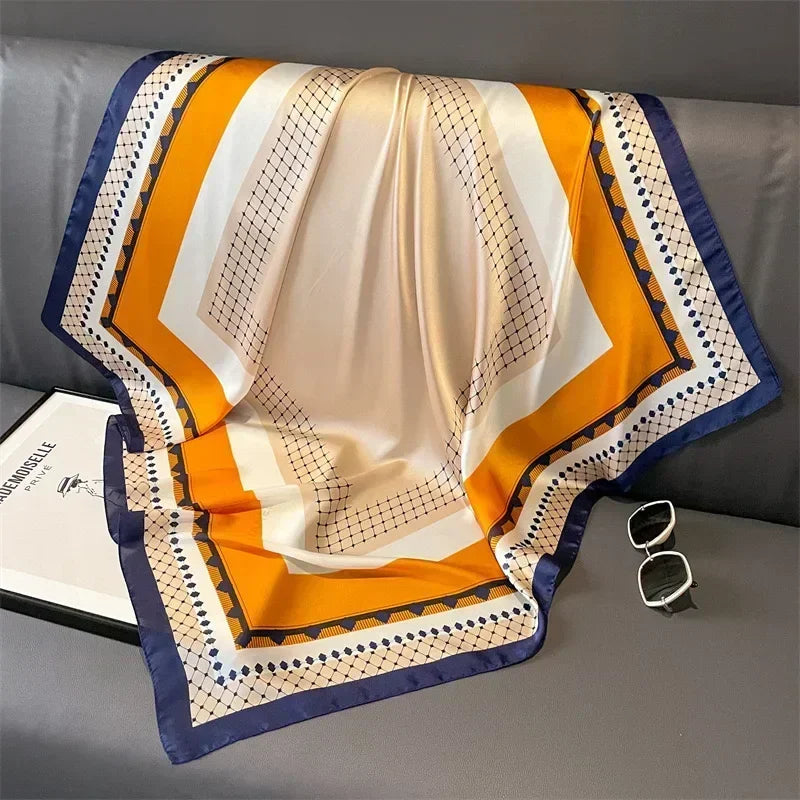 Luxury Silk Square Scarf – Elegant Printed Satin for Women