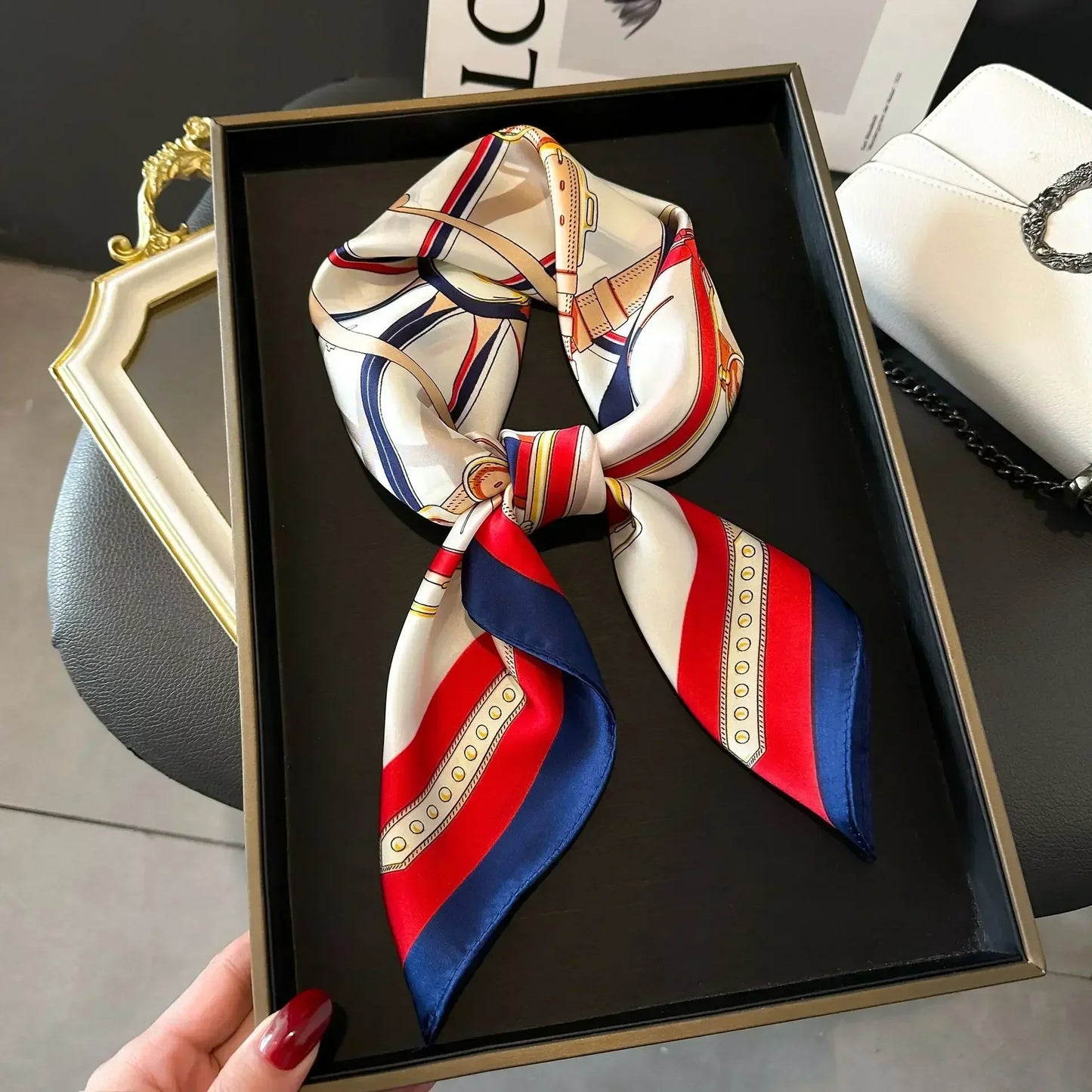 Luxury Silk Square Scarf – Elegant Printed Satin for Women