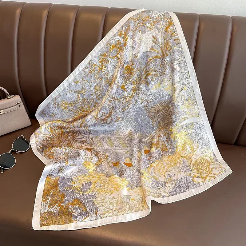 Luxury Silk Square Scarf – Elegant Printed Satin for Women