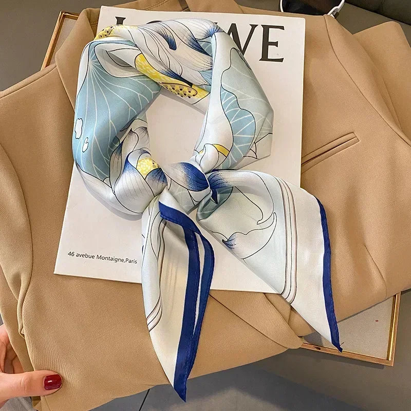 Luxury Silk Square Scarf – Elegant Printed Satin for Women