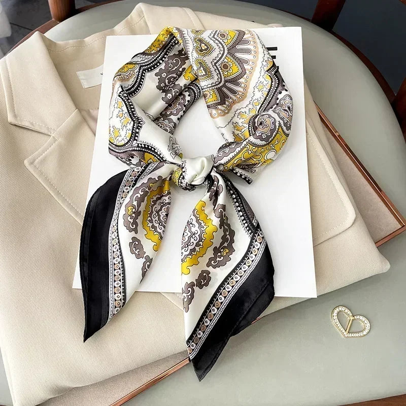 Luxury Silk Square Scarf – Elegant Printed Satin for Women
