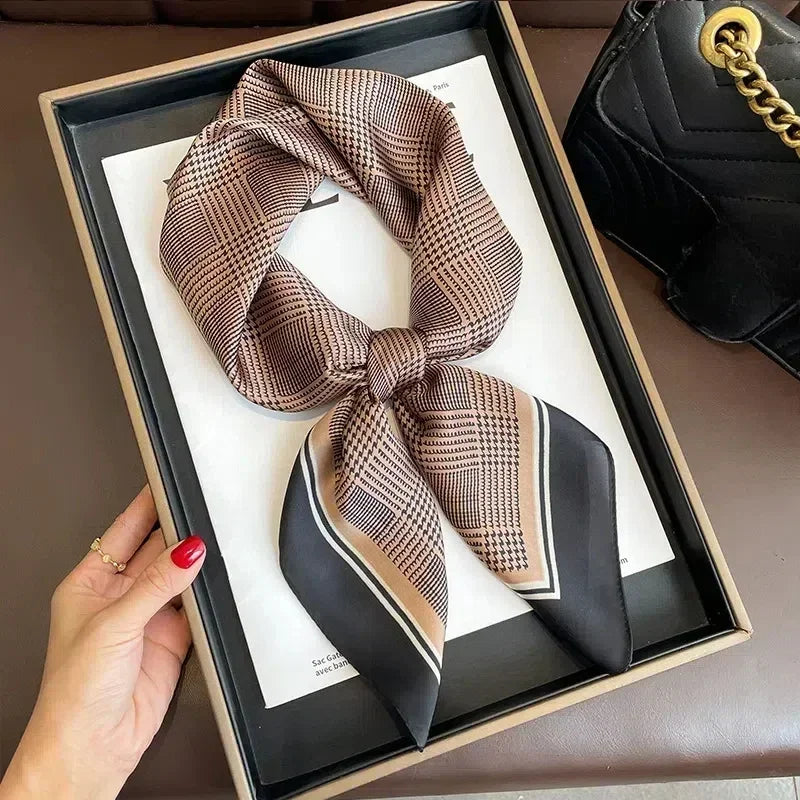 Luxury Silk Square Scarf – Elegant Printed Satin for Women