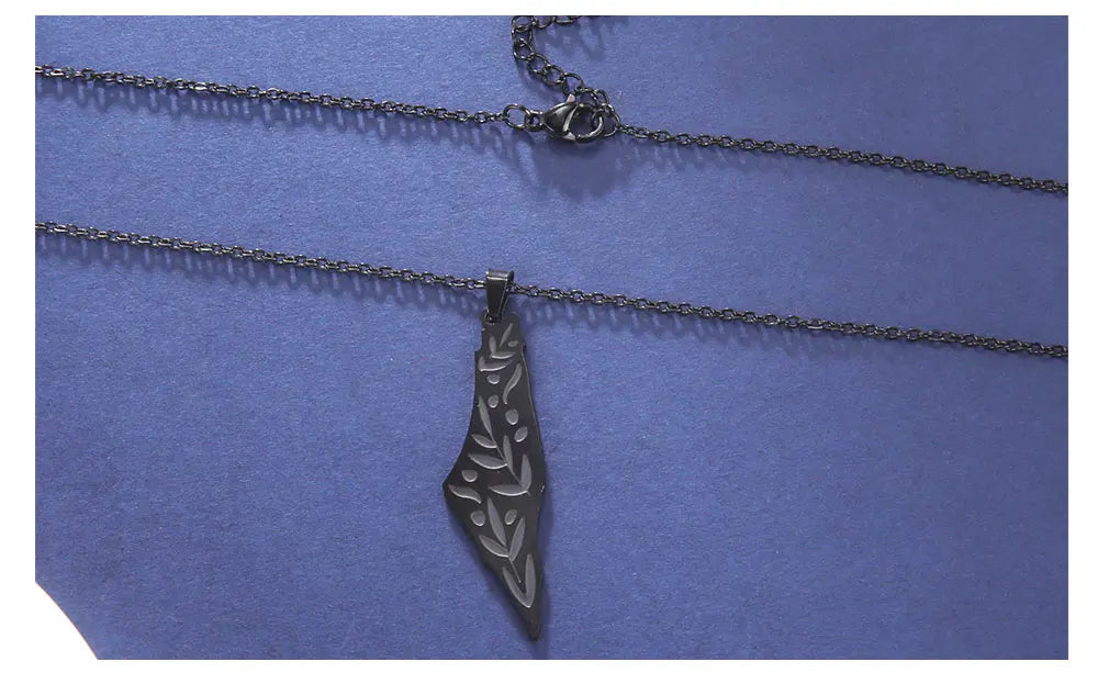 Olive Branch Harmony: Stainless Steel Palestine Map Pendant Necklace