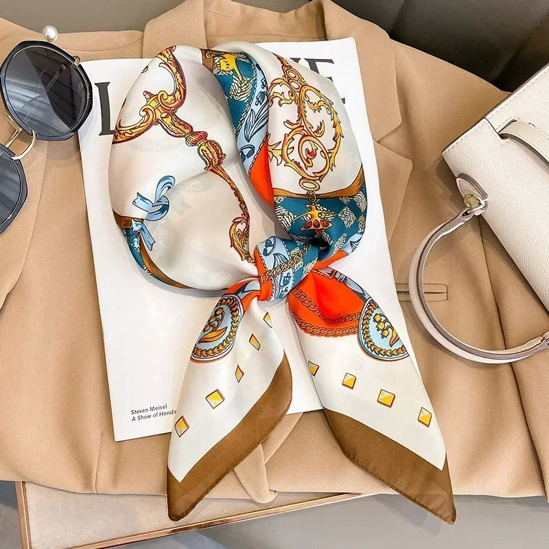 Luxury Silk Square Scarf – Elegant Printed Satin for Women