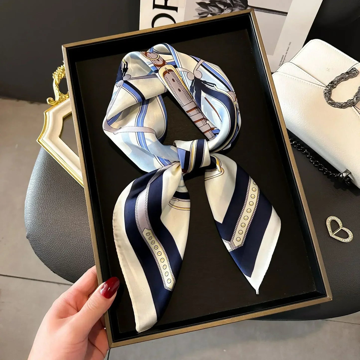 Luxury Silk Square Scarf – Elegant Printed Satin for Women