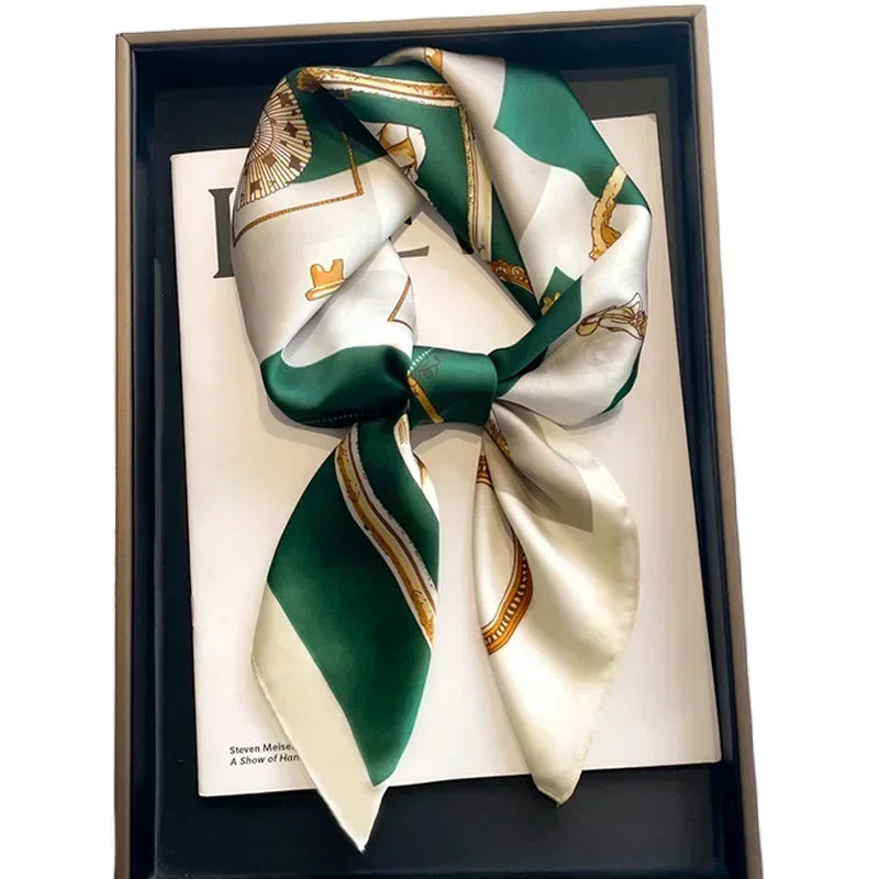 Luxury Silk Square Scarf – Elegant Printed Satin for Women