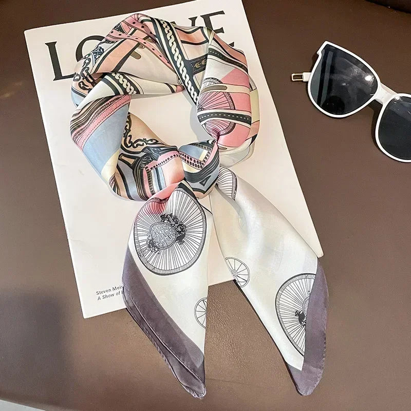 Luxury Silk Square Scarf – Elegant Printed Satin for Women