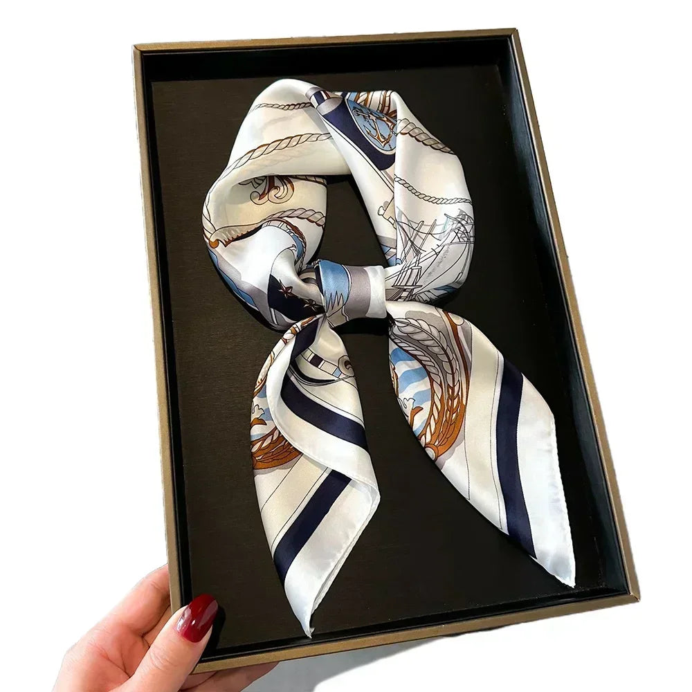 Luxury Silk Square Scarf – Elegant Printed Satin for Women
