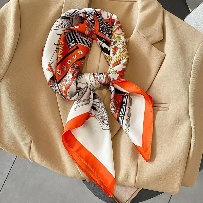 Luxury Silk Square Scarf – Elegant Printed Satin for Women