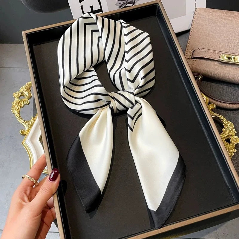 Luxury Silk Square Scarf – Elegant Printed Satin for Women