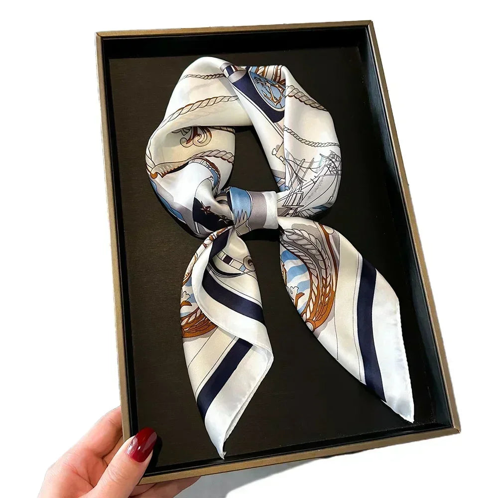Luxury Silk Square Scarf – Elegant Printed Satin for Women