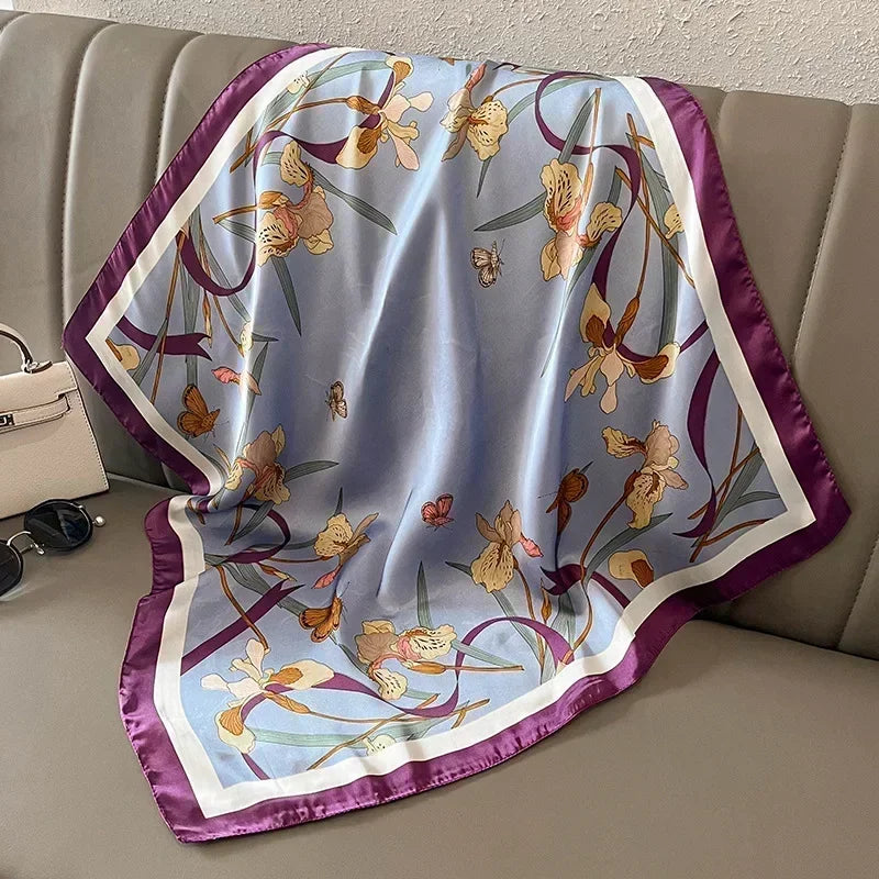 Luxury Silk Square Scarf – Elegant Printed Satin for Women