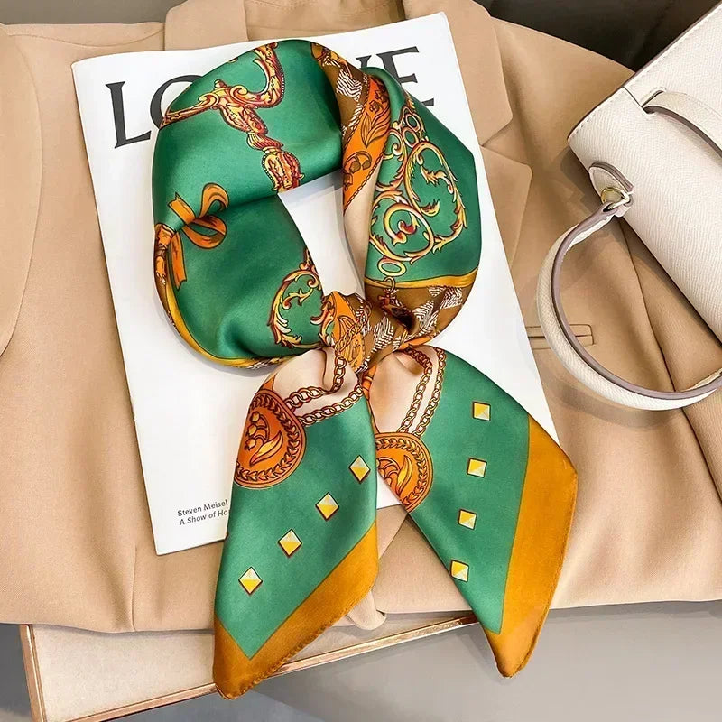 Luxury Silk Square Scarf – Elegant Printed Satin for Women