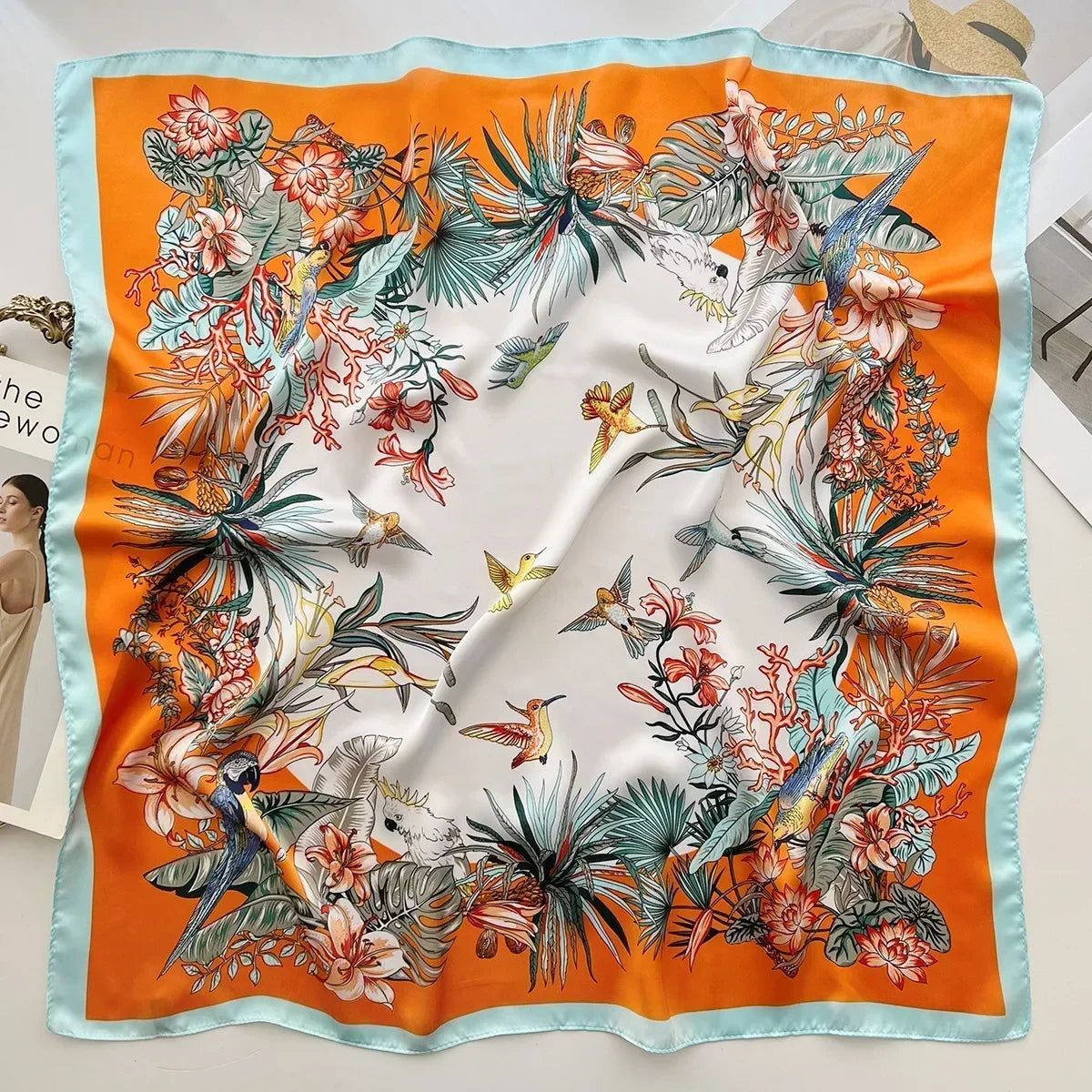 Luxury Silk Square Scarf – Elegant Printed Satin for Women
