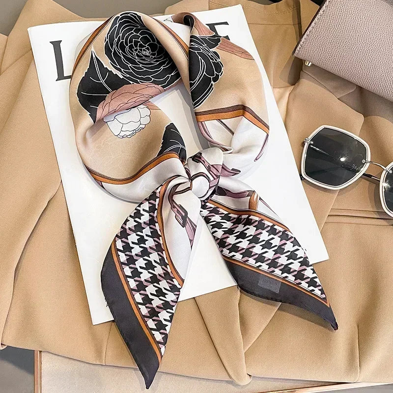 Luxury Silk Square Scarf – Elegant Printed Satin for Women