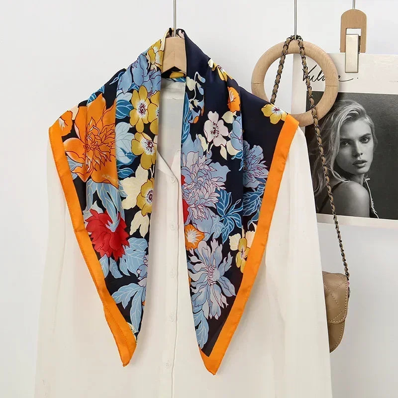 Luxury Silk Square Scarf – Elegant Printed Satin for Women
