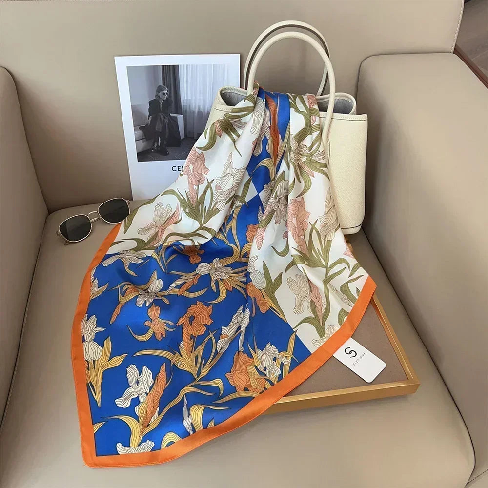 Luxury Silk Square Scarf – Elegant Printed Satin for Women