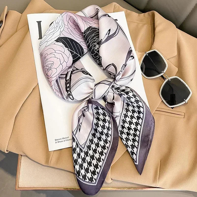 Luxury Silk Square Scarf – Elegant Printed Satin for Women