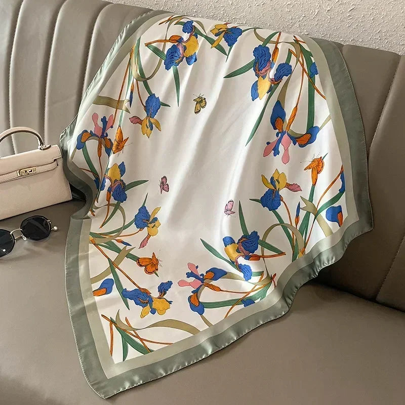 Luxury Silk Square Scarf – Elegant Printed Satin for Women