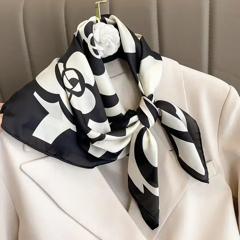 Luxury Silk Square Scarf – Elegant Printed Satin for Women