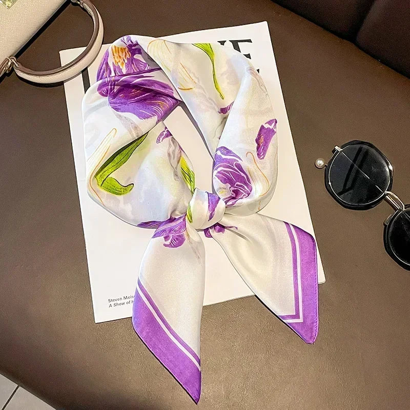 Luxury Silk Square Scarf – Elegant Printed Satin for Women