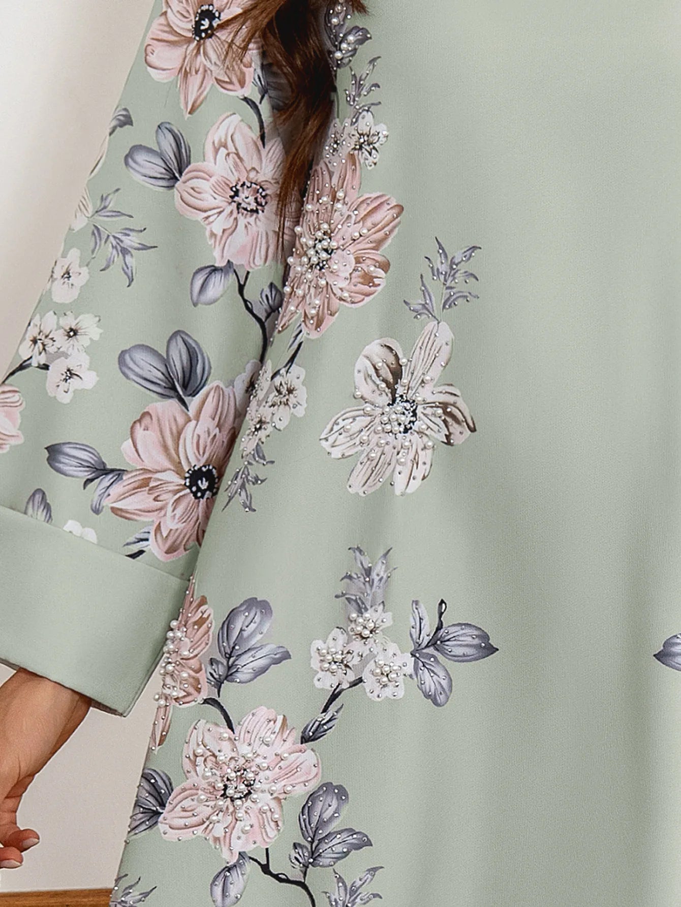 Floral Beaded Chiffon Abaya – Saudi-Inspired Long Robe Dress