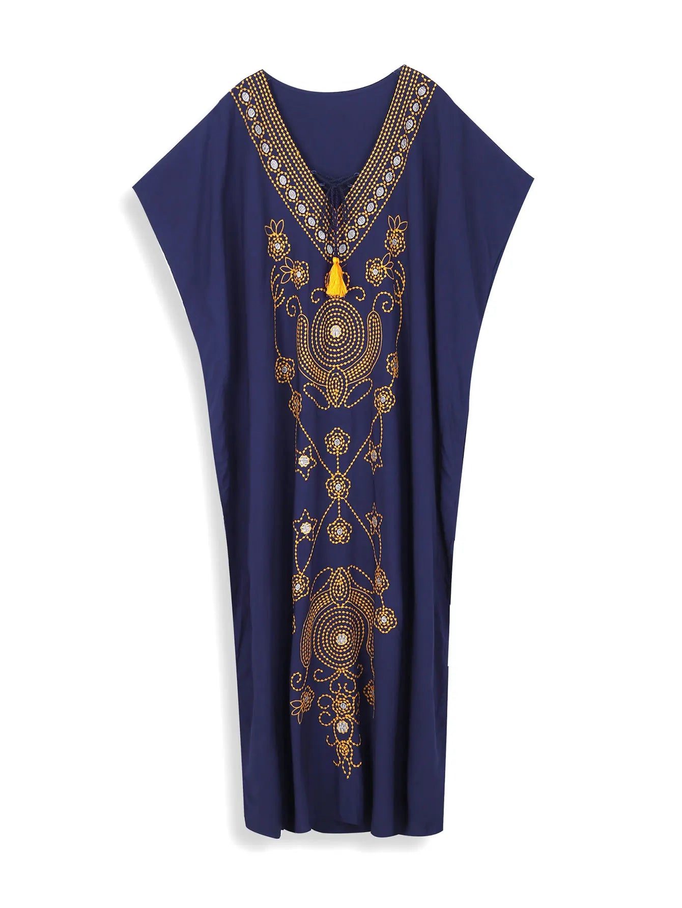 Marrakech Muse - Embroidered Lace-up Kaftan Dress