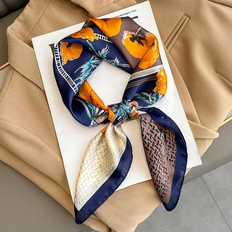 Luxury Silk Square Scarf – Elegant Printed Satin for Women