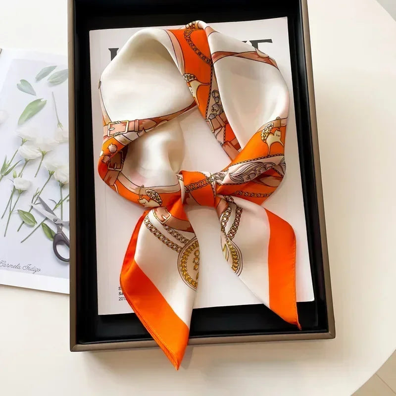 Luxury Silk Square Scarf – Elegant Printed Satin for Women