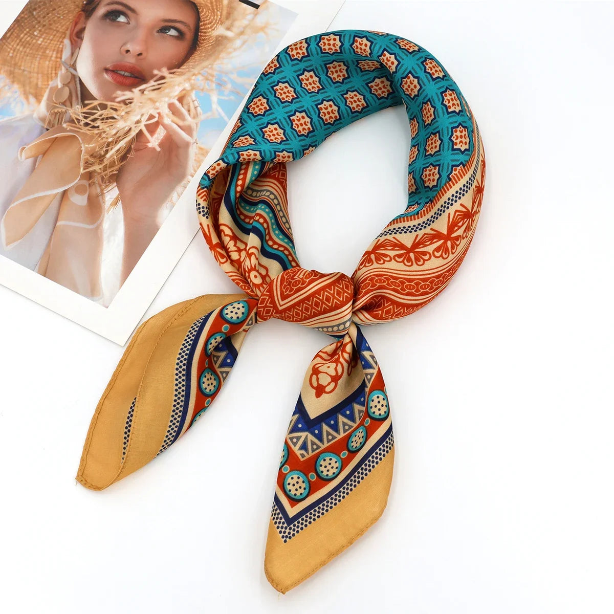 Luxury Silk Square Scarf – Elegant Printed Satin for Women