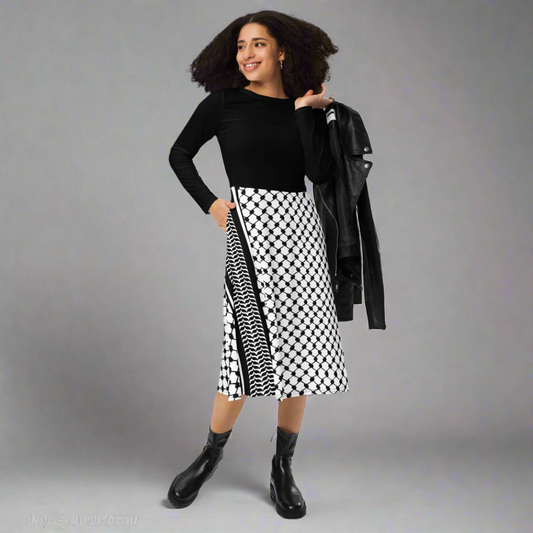 Palestinian Keffiyeh Print Long Sleeve Midi Dress