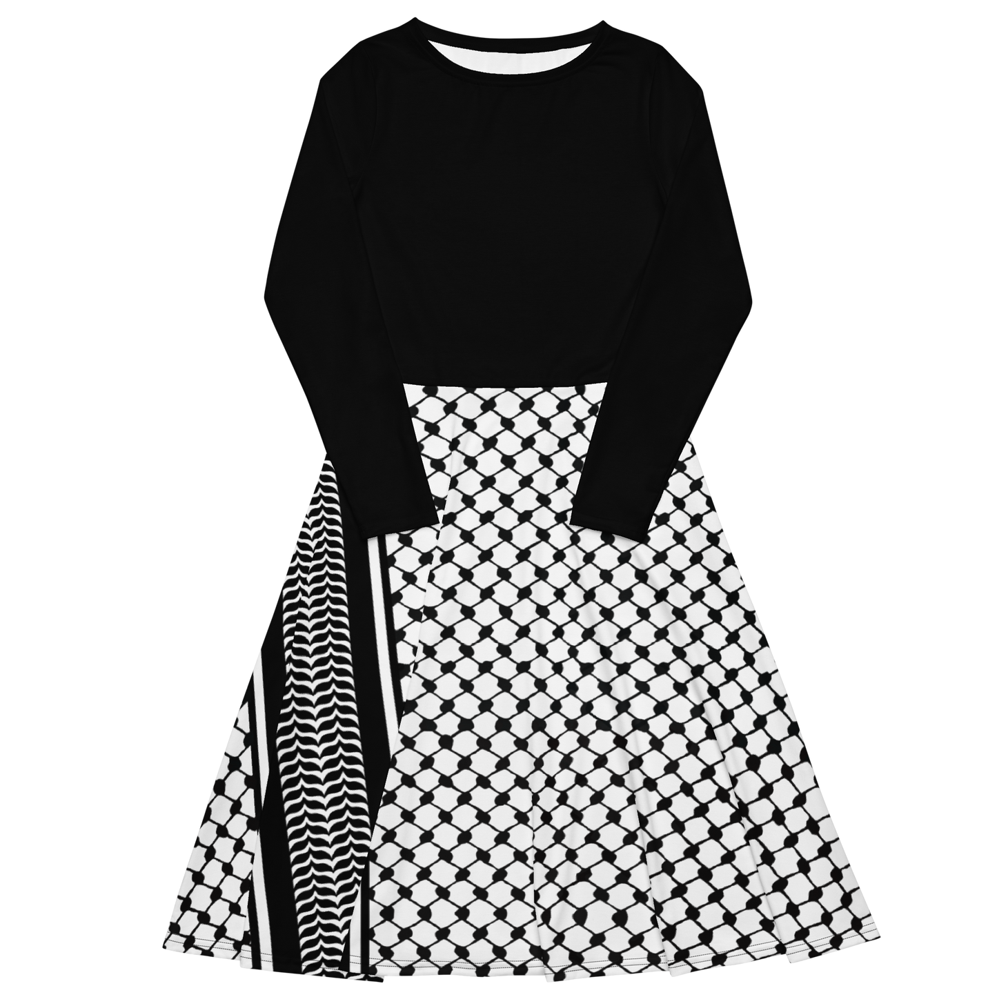 Palestinian Keffiyeh Print Long Sleeve Midi Dress