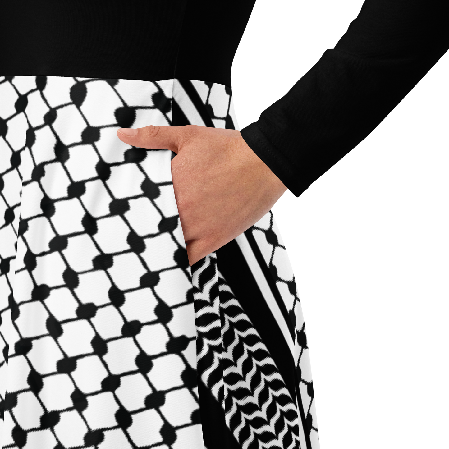 Palestinian Keffiyeh Print Long Sleeve Midi Dress