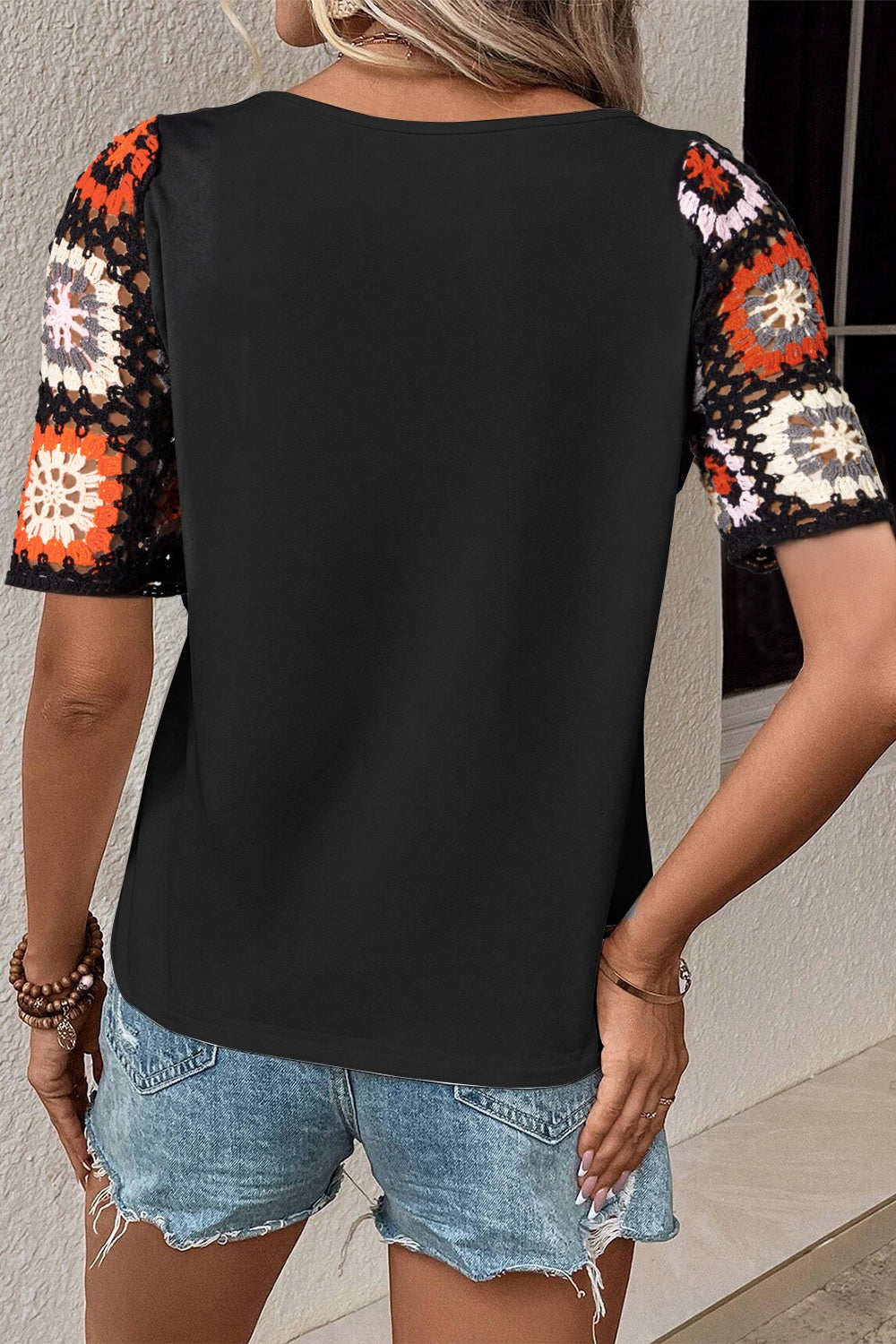 Damascus Spring  | Geometric Round Neck Short Sleeve Blouse