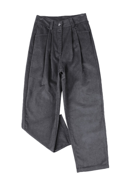 Abdali Aura - Gray Corduroy High Waist Straight Leg Pants