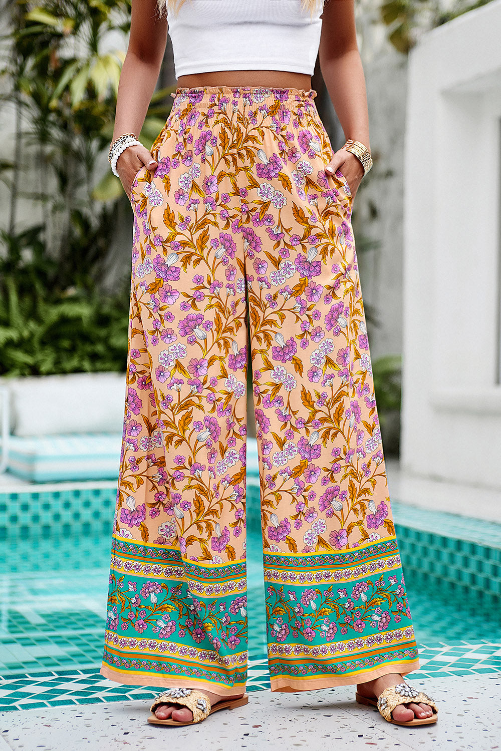 Shiraz Meadows - Printed High Waist Wide Leg Pants