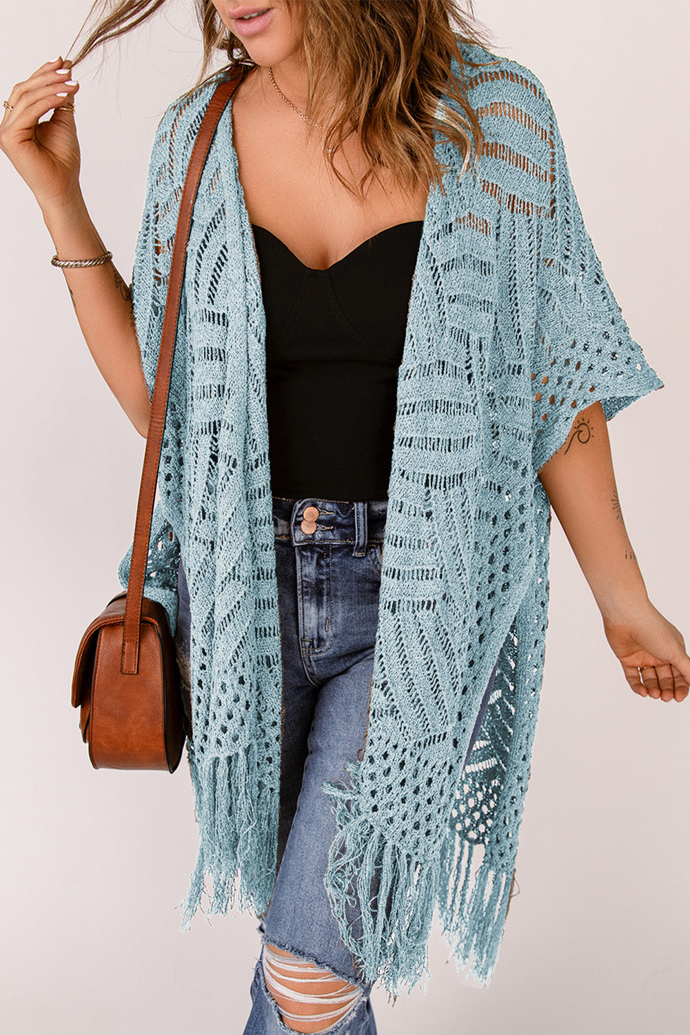 Cyrene Whispers - Open Front Cardigan with Fringes