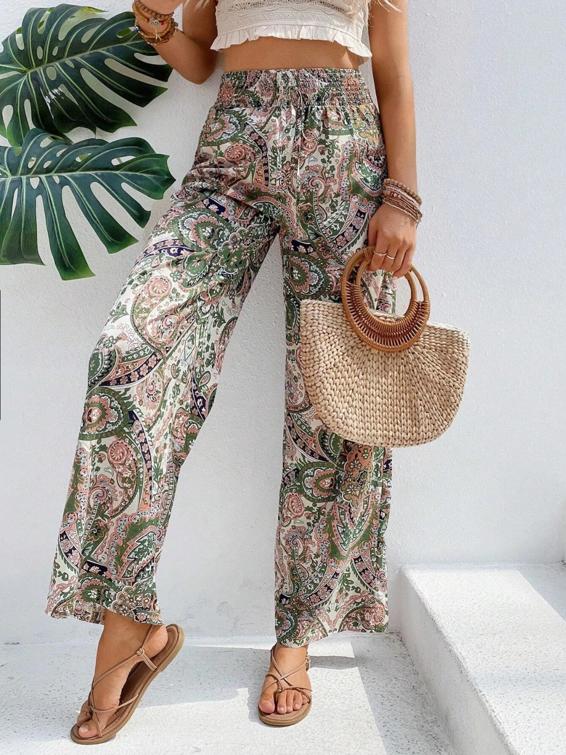 Mesopotamian Meadows - Paisley Printed Wide Leg Pants